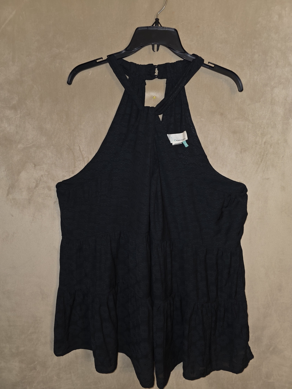 Anthropologie Black Halter Tiered Swing Top